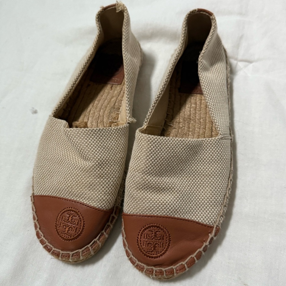 Tory Burch color block Tan and Brown Espadrille Flats